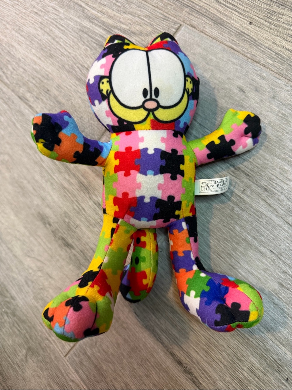 Garfield Plush 9" Jigsaw Puzzle Piece Pattern Autism Awareness Colorful